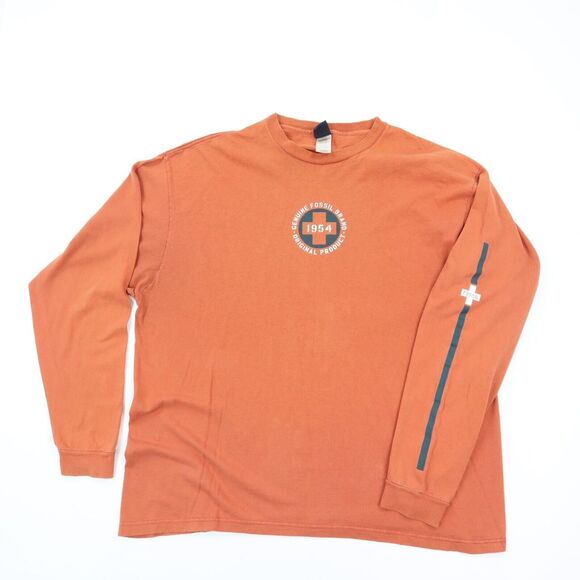 Vintage Fossil Brand Long Sleeve T-Shirt Orange Circle Logo USA Made XL - Picture 1 of 5